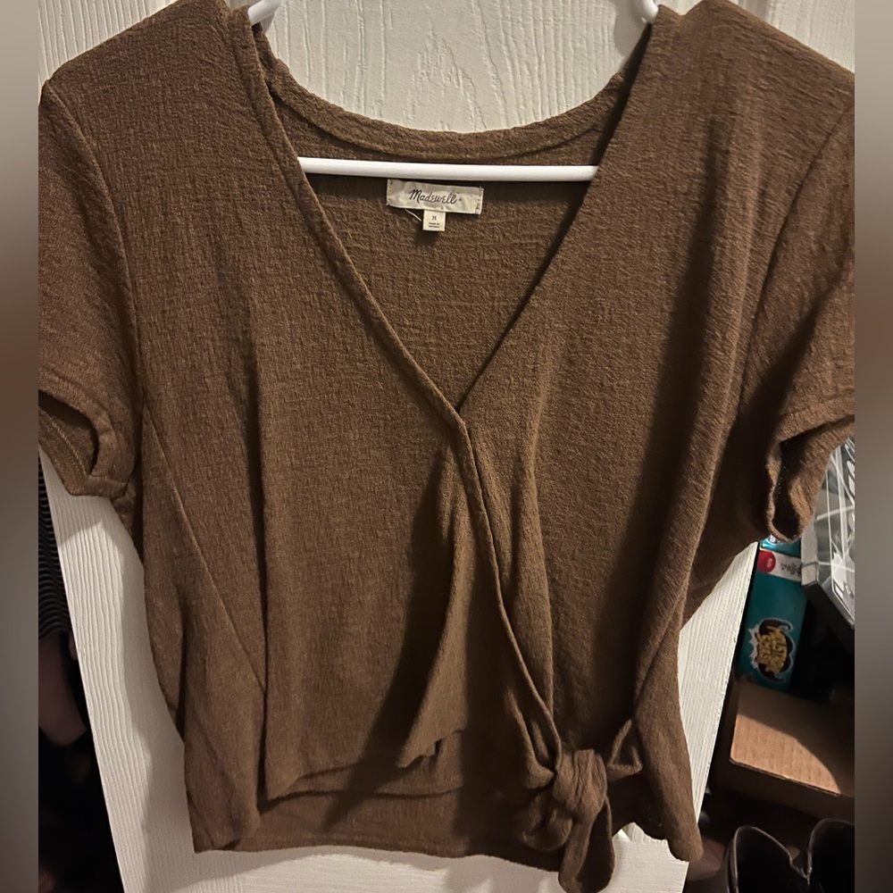 Olive front tie blouse